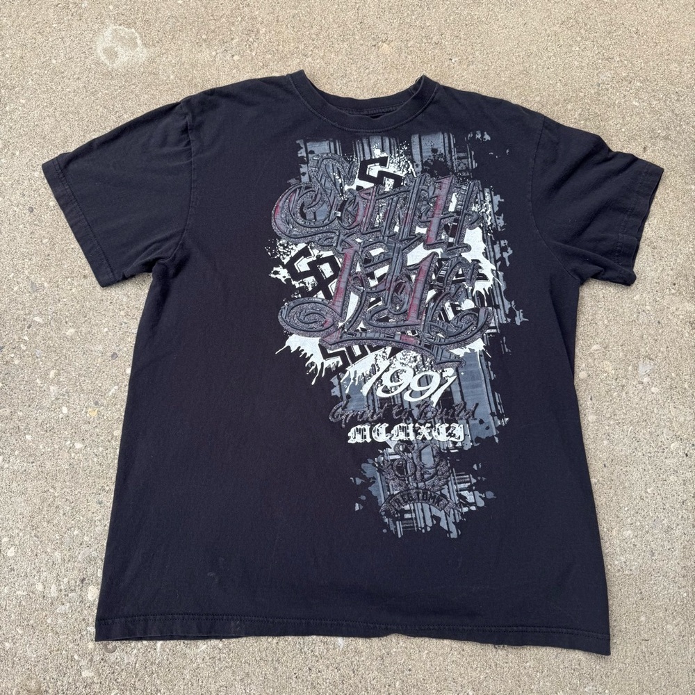 Y2K Black and Grey South Pole Skater Tee Size XXL